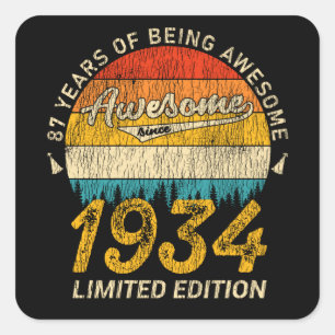 87 Year Old Bday 1934 Awesome Since 87th Birthday Square Sticker