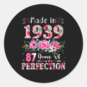 87 Year Old Made In 19&#  Floral 87th Birthday Wo Classic Round Sticker