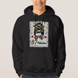 87 Years Old Fabulous Messy Bun Leopard 1935 Birth Hoodie
