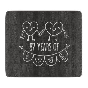 87th Anniversary Gift Chalk Hearts Cutting Board
