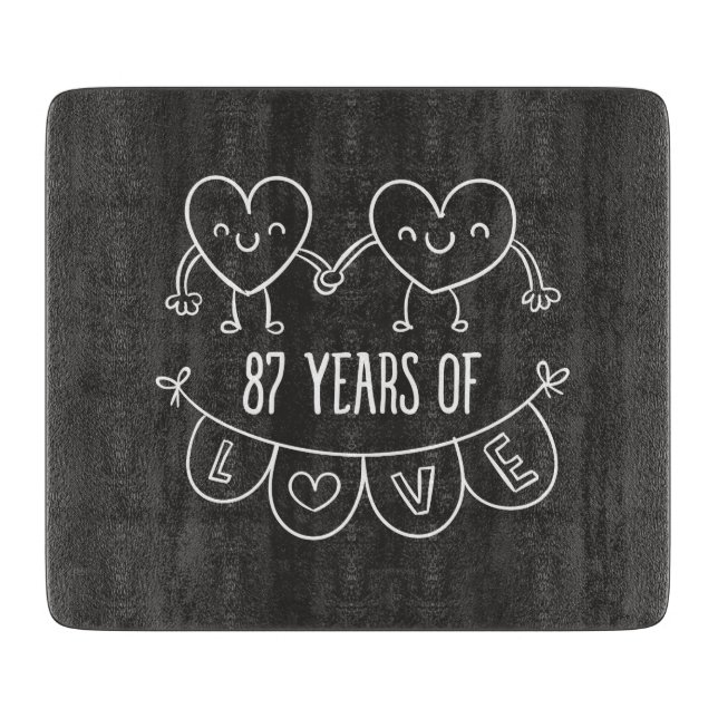 87th Anniversary Gift Chalk Hearts Cutting Board (Front)