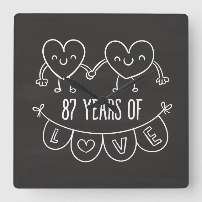 87th Anniversary Gift Chalk Hearts Square Wall Clock (Front)