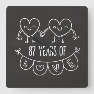 87th Anniversary Gift Chalk Hearts Square Wall Clock