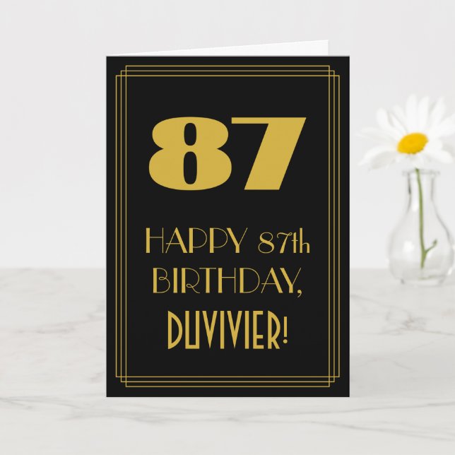 87th Birthday – Art Deco Inspired Look "87" & Name Card (Small Plant)