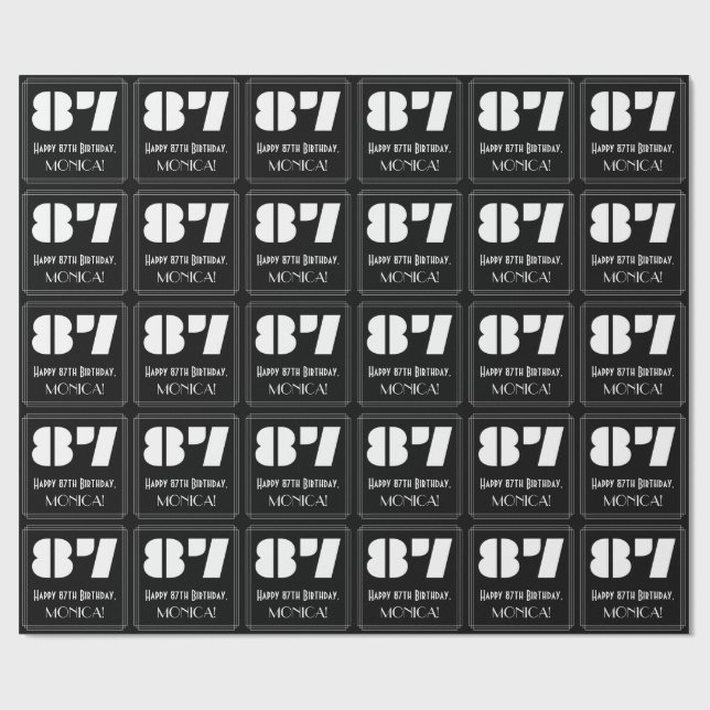 87th Birthday: Art Deco Inspired Look "87" & Name Wrapping Paper (Flat)