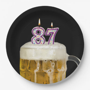87th Birthday Beer on black Paper Plate