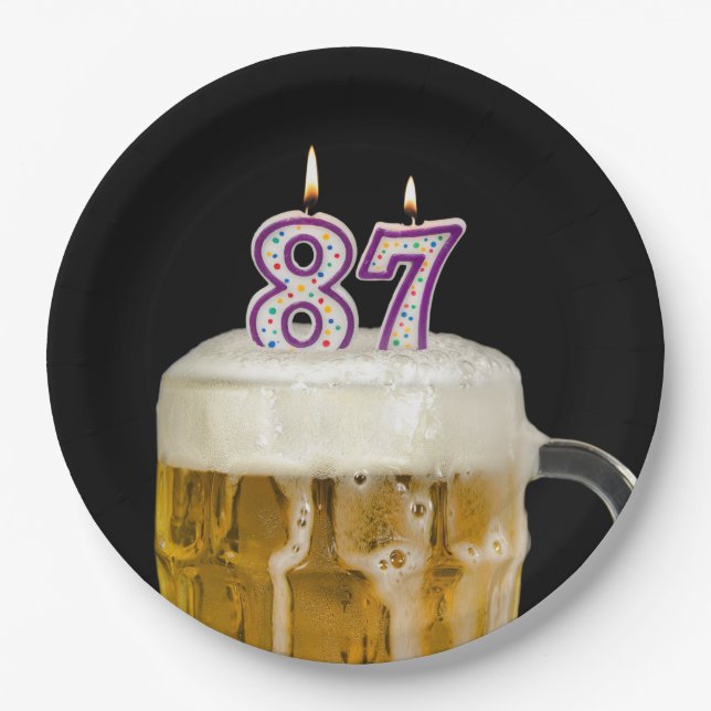 87th Birthday Beer on black Paper Plate (Front)