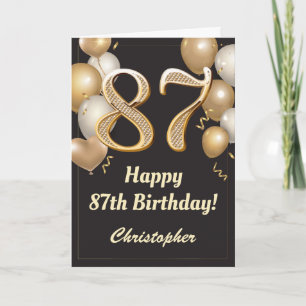87th Birthday Black and Gold Balloons Confetti Card