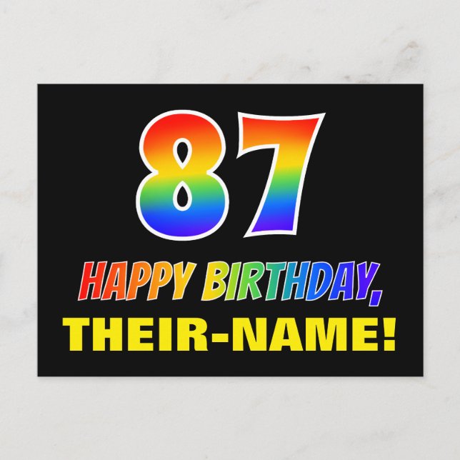 87th Birthday: Bold, Fun, Simple, Rainbow 87 Postcard (Front)