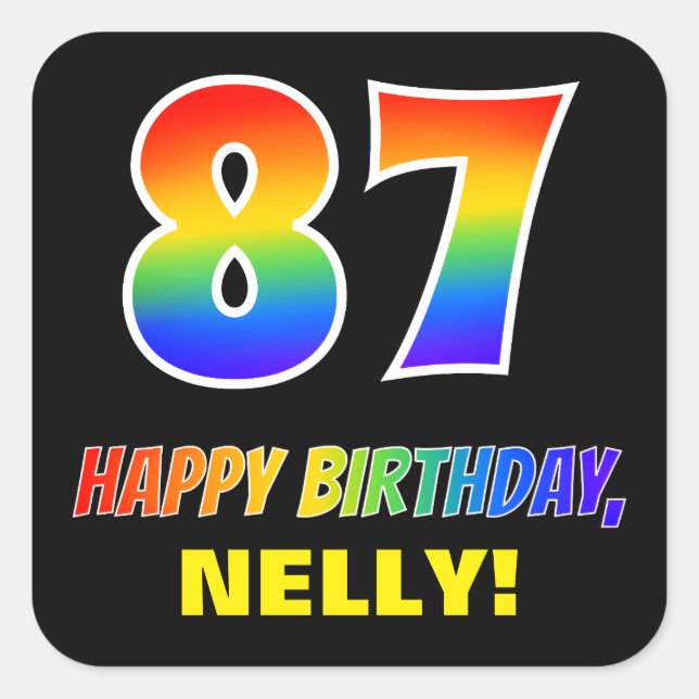 87th Birthday: Bold, Fun, Simple, Rainbow 87 Square Sticker (Front)