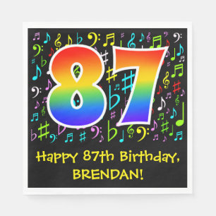 87th Birthday - Colorful Music Symbols, Rainbow 87 Napkin