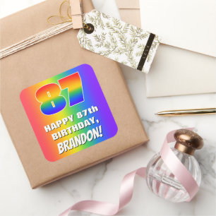 87th Birthday: Colourful, Fun Rainbow Pattern # 87 Square Sticker