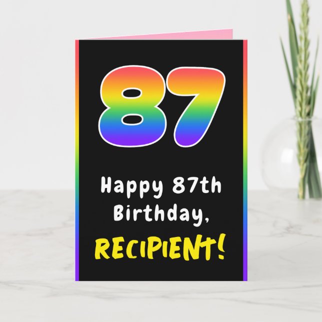 87th Birthday: Colourful Rainbow # 87, Custom Name Card (Front)