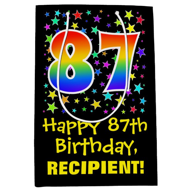 87th Birthday: Colourful Stars Pattern & Rainbow 8 Medium Gift Bag (Front)