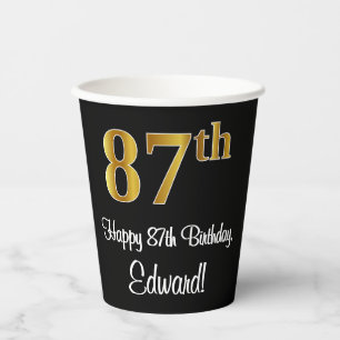 87th Birthday - Elegant Luxurious Faux Gold Look # Paper Cups