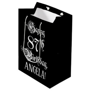 87th Birthday: Fancy, Elegant Script + Custom Name Medium Gift Bag