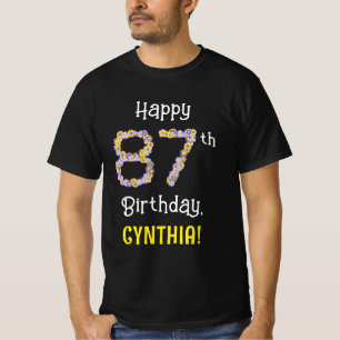 87th Birthday: Floral Flowers Number “87” + Name T-Shirt