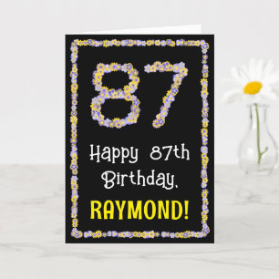 87th Birthday: Floral Flowers Number, Custom Name Card
