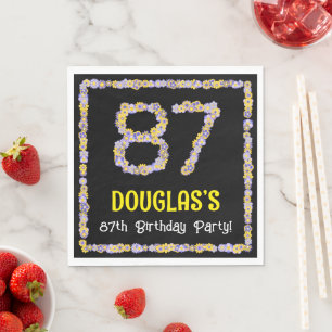 87th Birthday: Floral Flowers Number, Custom Name Napkin