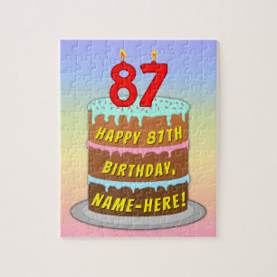 87th Birthday: Fun Cake and Candles + Custom Name Jigsaw Puzzle