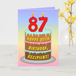 87th Birthday — Fun Cake & Candles, w/ Custom Name Card