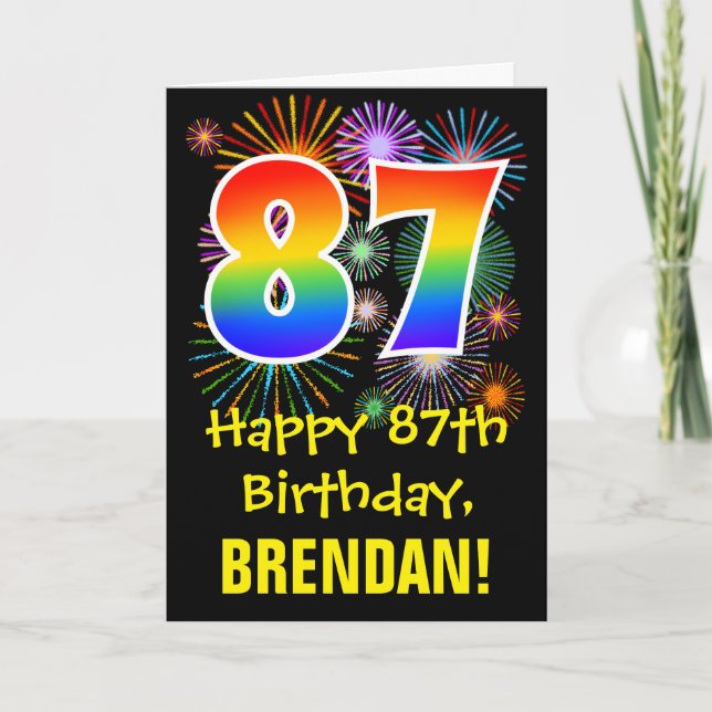 87th Birthday: Fun Fireworks Pattern + Rainbow 87 Card (Front)