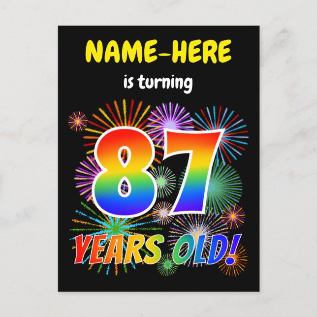 87th Birthday - Fun Fireworks, Rainbow Look "87" Postcard (Front)