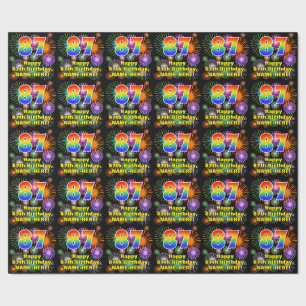 87th Birthday: Fun Fireworks, Rainbow Look # “87” Wrapping Paper