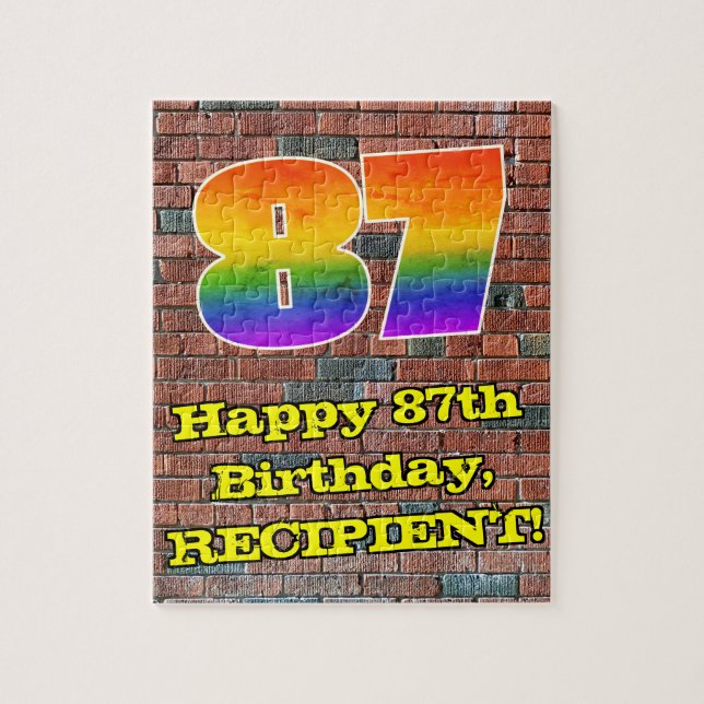 87th Birthday: Fun Graffiti-Inspired Rainbow 87 Jigsaw Puzzle (Vertical)