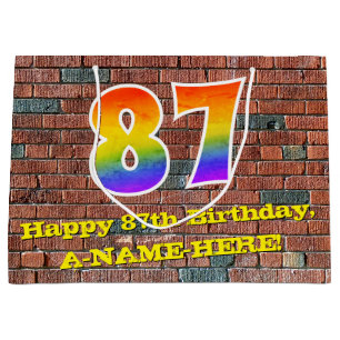 87th Birthday: Fun, Graffiti-Inspired Rainbow # 87 Large Gift Bag