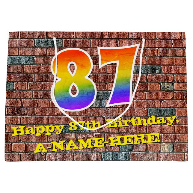 87th Birthday: Fun, Graffiti-Inspired Rainbow # 87 Large Gift Bag (Front)