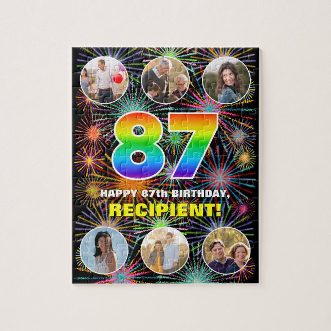 87th Birthday: Fun Rainbow #, Custom Name + Photos Jigsaw Puzzle (Vertical)