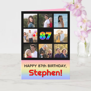 87th Birthday: Fun Rainbow #, Custom Photos + Name Card