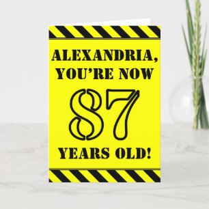87th Birthday: Fun Stencil Style Text, Custom Name Card