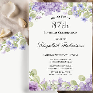 87th Birthday Invitation Elegant Purple Floral