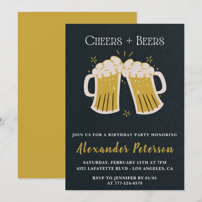 87th birthday invitations Cheers Beer Rustic Men  (Front/Back)