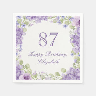 87th Birthday Napkins Elegant Purple Floral