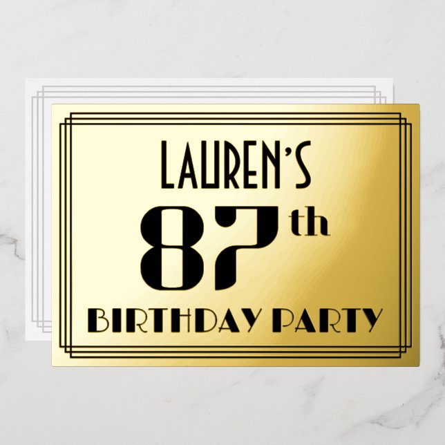 87th Birthday Party: Art Deco Look “87” and Name (Front/Back)