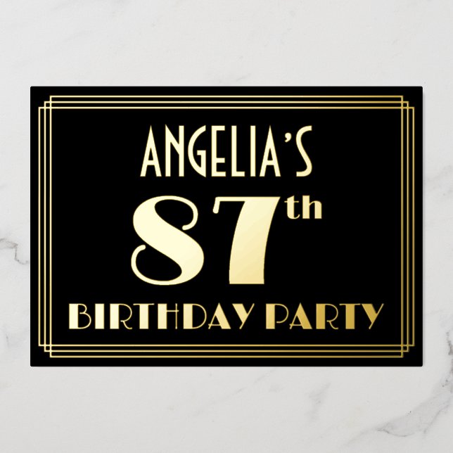 87th Birthday Party: Art Deco Look “87”, w/ Name (Front)