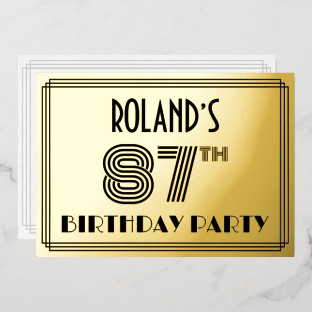 87th Birthday Party — Art Deco Style “87” & Name (Front/Back)
