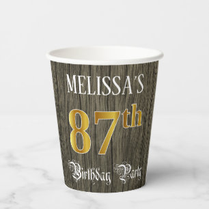 87th Birthday Party — Faux Gold & Faux Wood Looks Paper Cups