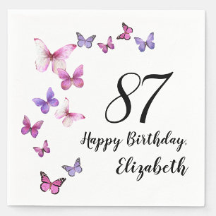 87th Birthday Pink Purple Butterflies  Napkin
