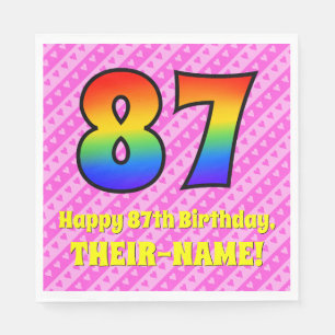 87th Birthday: Pink Stripes & Hearts, Rainbow # 87 Napkin
