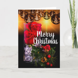 8859-C-Red Roses with Pine & Ornaments Thank You Card