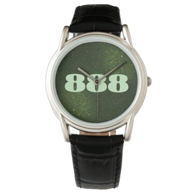 888 Green Glitter Number Abundance Manifestation Watch (Front)