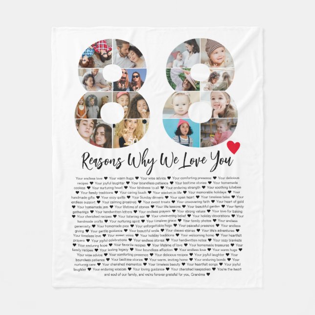 88 Reasons Why We Love You 88th Birthday Collage Fleece Blanket (Front)