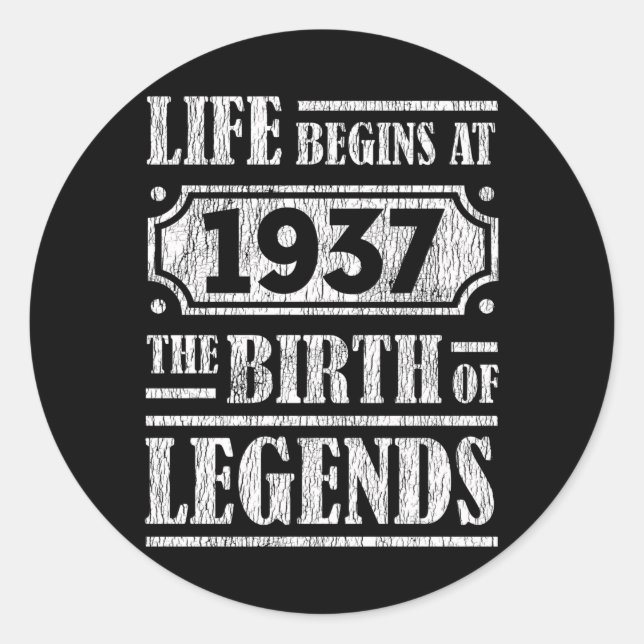 88 Year Old 1937 Birth Of Legend 88th Birthday Classic Round Sticker (Front)