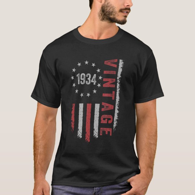 88 Years Old  1934 American Flag 88th Birthday T-Shirt (Front)