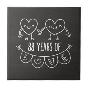 88th Anniversary Gift Chalk Hearts Tile