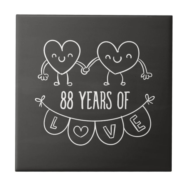 88th Anniversary Gift Chalk Hearts Tile (Front)